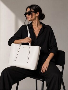 Kate Spade New York White Leather Tote Bag NWT Minimal Clean Classic
